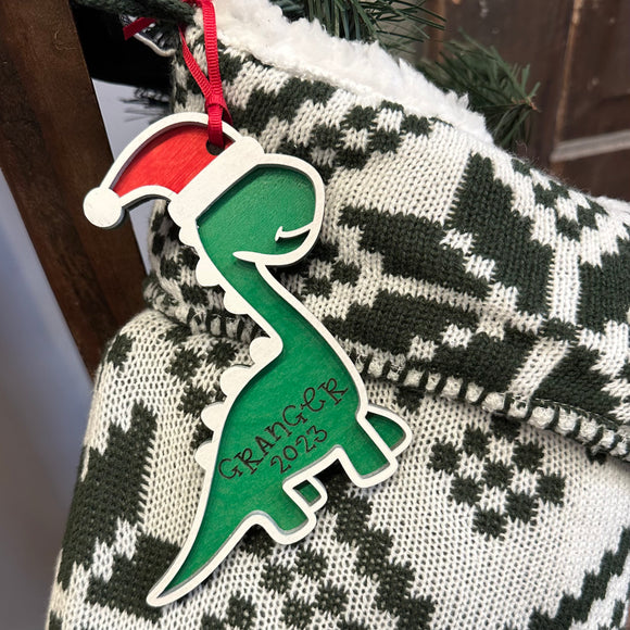 Dinosaur Personlized Christmas Ornmaent, Stocking Tag Christmas Decor