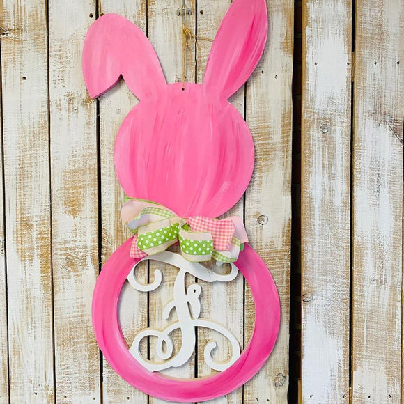 Bunny Monogram Painted, Easter Customizable Door Hanger