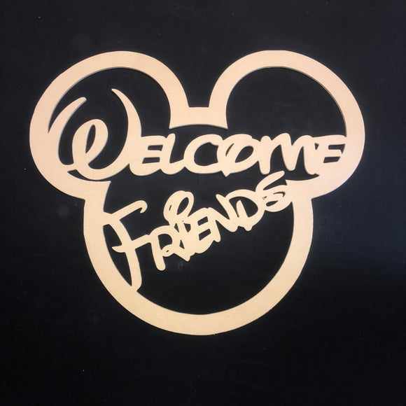 Welcome Friends mouse Cutout Wooden Door Hanger Unfinished Craft Shape