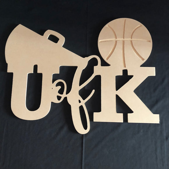 University of Kentucky with Basketball Wooden Door Hanger Unfinished Craft Shape