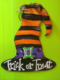 Witches Hat Door Hanger, Painted Wooden Door Hanger, Halloween Decor Customizable Door Hanger