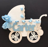 Baby Carriage Birth Announcement , Painted Baby Room Decor