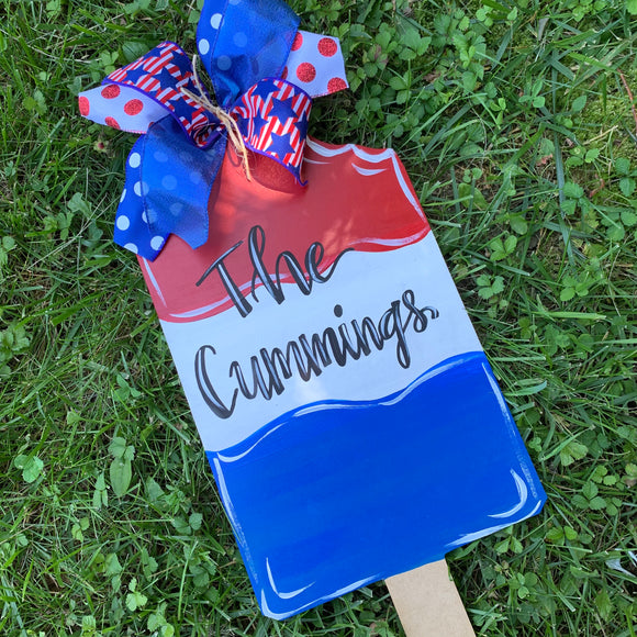 Popsicle  Door Hanger,  personalized, July 4, Summer Decor, Craft Shapes, Wooden Cutouts