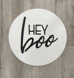 Hey Boo with wooden circle Painted, Halloween Customizable Home Decor