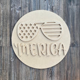 ‘Merica with Sunglasses Fourth of July, Memorial Day  Decor, Craft Shapes, Wooden Cutouts