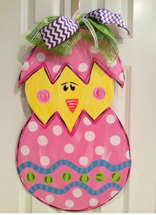 Easter Egg with Chick wooden door hanger