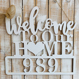 Welcome to Our Home with your choice of last name or house number Cutout Wooden Door Hanger Unfinished Craft Shape