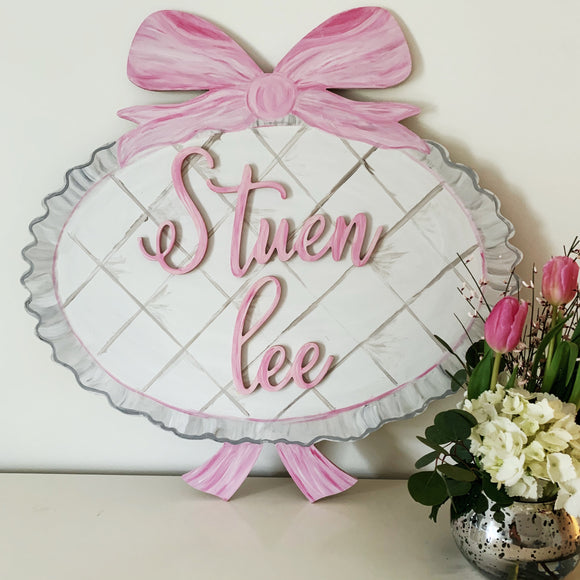 Nursery Plaque with Bow, Name Overlay, Painted Baby Room Decor