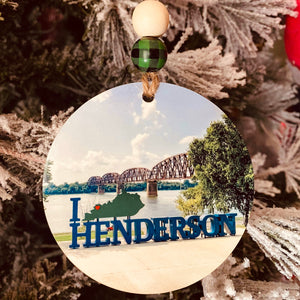 Double Sided Henderson, Ky Train Bridge Christmas Ornament, Wooden Sublimation Ornament