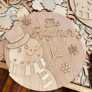 Snowman Family Name Door Hanger