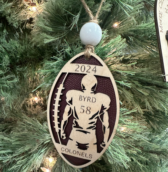 Personalized Football Player Ornament, Team Name Player Number Last Name