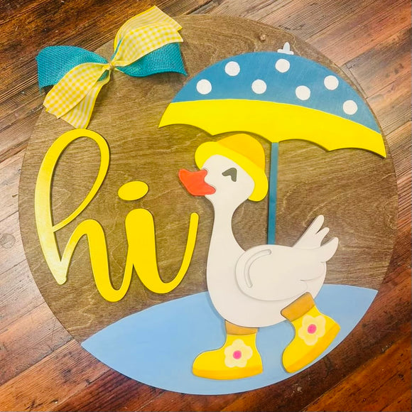 Rainy Day Duckling HI wooden Doorhanger