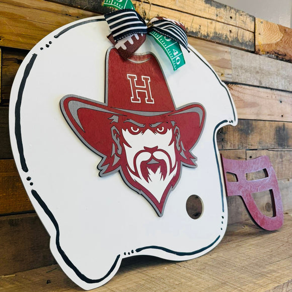 door on football helmet Custom Wooden Football Helmet Door Hanger – Personalized Team Decor – Whims & Wishes