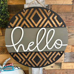 Boho Style Hello Door Hanger, Hello Wooden Cutout Home Decor