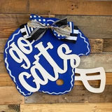 Blue and White Wildcats Football Helmet Door Hanger