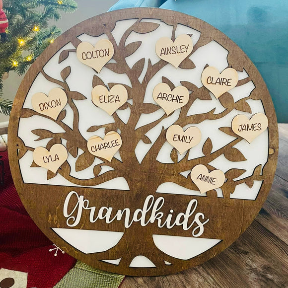 Grandkids Family Tree, Grandparents Gift, Wooden Name Family Decor
