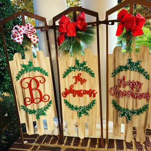 Christmas Sleigh, Wooden Home Decor, Mongram Letter, Home Decor, Customizable
