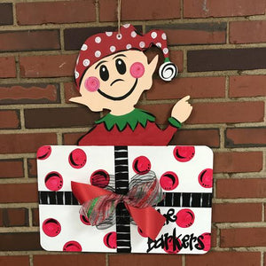 Elf in the Box, Painted Door Hanger, Christmas Decoration
