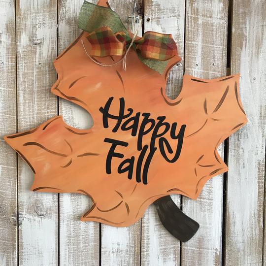 Fall Leaf Wooden Door Hanger, Thanksgiving Customizable Door Hanger