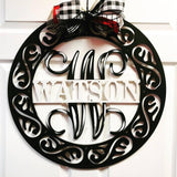 24" Fancy Circle Monogram, Family Name with Monogram Initial Painted