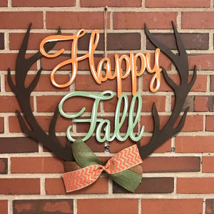 Happy Fall Antler Wooden Door Hanger, Thanksgiving Customizable Door Hanger