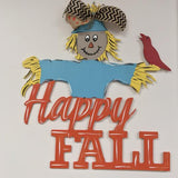 Happy Fall Scare Crow Wooden Door Hanger, Thanksgiving Customizable Door Hanger