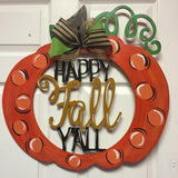 Happy Fall Y'all Funky Pumpkin, Wooden Door Hanger, Thanksgiving Customizable Door Hanger