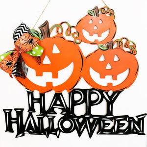 Happy Halloween Jack-O-Lanterns, Wooden Door Hanger, Thanksgiving Customizable Door Hanger