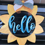 Hello Sunshine Painted Wooden Door Hanger, Thanksgiving Customizable Door Hanger