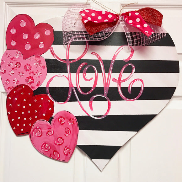 Valentines Heart with Four Hearts Wood Door Hanger