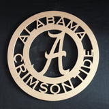 Any Sports Team Circle Border with Logo Cutout Wooden Door Hanger Unfinished Craft Shape