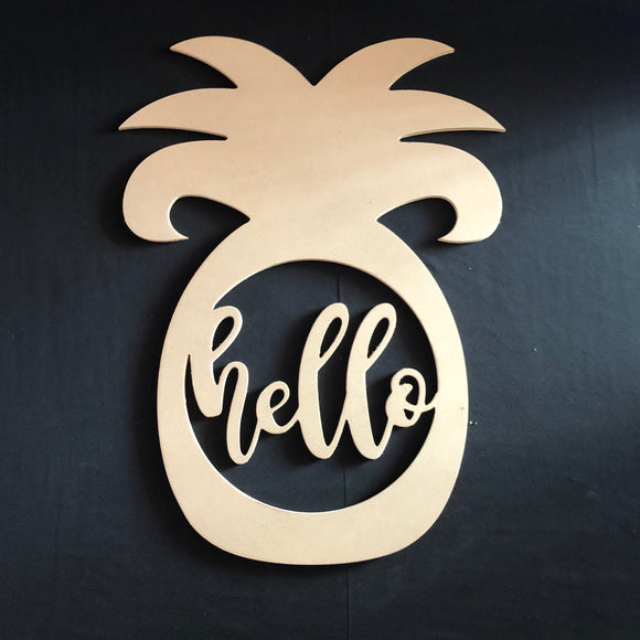 Pineapple with Hello Craft Cutout Wooden Door Hanger Unfinished Craft Shape