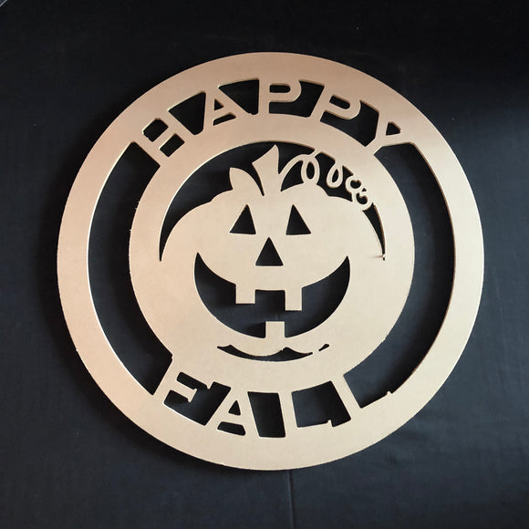 Happy Fall with Jack-O-Lantern Cutout Wooden Door Hanger Unfinished Craft Shape