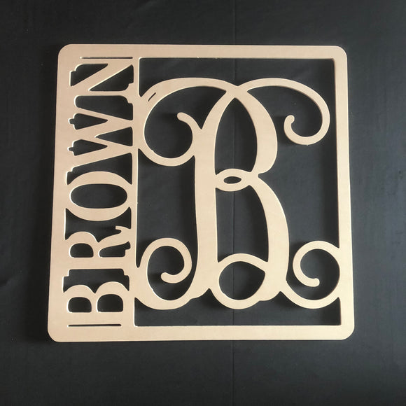 Square Name Monogram Unfinished Square Name Monogram, Customizable, Last Name Door Hanger ...