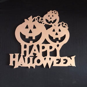 Happy Halloween Jack-O-Lantern Pumpkins  Wooden Door Hanger Unfinished Craft Shape