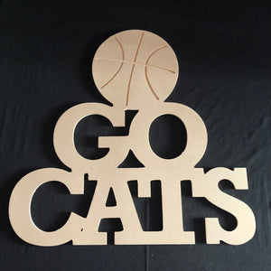 Go Cats with Basketball Wooden Door Hanger Unfinished Craft Shape