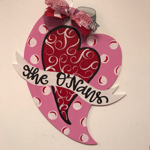 Valentines  Heart with Banner Wooden Door Hanger