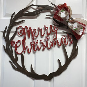 Merry Christmas Circle Antler Wreath Christmas Door Hanger, Christmas Decoration