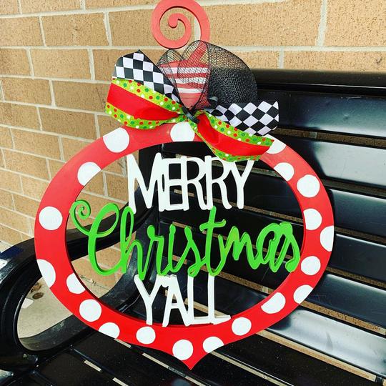 Merry Chrismas Y'all Funky Ornament, Door Hanger Christmas Decoration