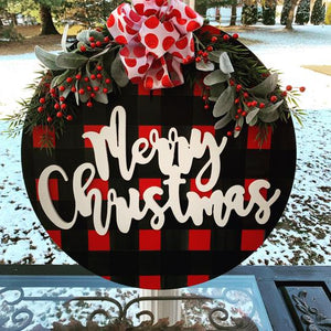 Merry Christmas customizable on Buffalo Plaid, Door Hanger Christmas Decoration