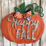 Pumpkin with Happy Fall Overlay, Painted Wooden Door Hanger, Thanksgiving Customizable Door Hanger