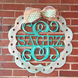 24” Scalloped  Monogram with Holes, Family Name with Monogram Initial Painted ( Ribbon not included only bow)
