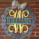 24” Scalloped  Monogram with Holes, Family Name with Monogram Initial Painted ( Ribbon not included only bow)