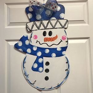 Snowman Painted, Holiday Door Hanger, Merry Christmas