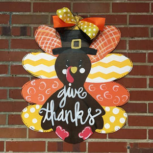 Fall Turkey Door Hanger, Painted Wooden Door Hanger, Thanksgiving Customizable Door Hanger