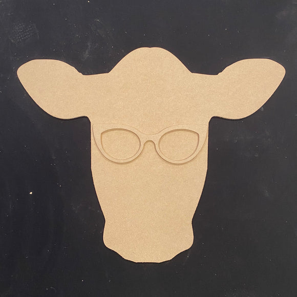 Moo Cow with Glasses , Door Hanger Unfinished Craft Shape
