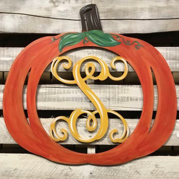 Pumpkin Monogram Painted, Thanksgiving Customizable Door Hanger Fall Home Decor