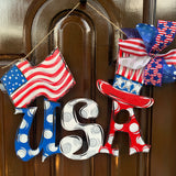 USA with flag and Uncle Sam’s Hat, Fourth of July, Memorial Day  Decor, Craft Shapes, Wooden Cutouts