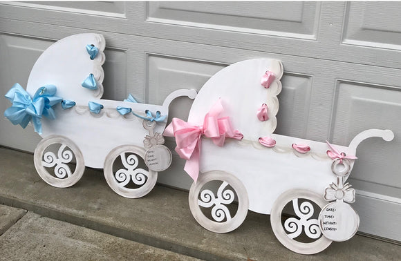 Baby Carriage Birth Announcement , Painted Baby Room Decor