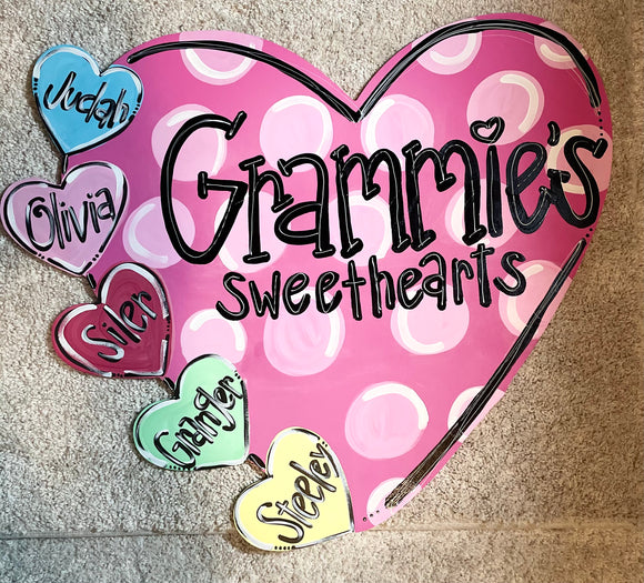 Grammie’s Sweethearts Door Hanger, Customizable Heart Decor, Valentines Day